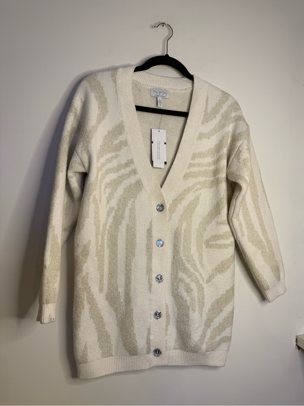 sofia by sofia vergara Cream Zebra-Print Button Front Cardigan